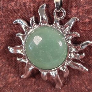 Silver and Green Sun Pendant Necklace